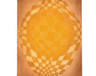 ARTHUR LUIZ PIZA (1928-2017) | Anamorphose, 1978. Intaglio colored etching. 25 x 18 in., sheet pencil signed lower right and numbered XII/XII. Titled and dated on verso, from an edition of 12, acrylic frame - l. 18.25 x h. 25.25 in.
