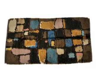 HAND STITCHED MID-CENTURY CARPET | Colorful cubes on a dark green field - l. 72 x w. 39 in.