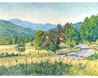 EDITH R. ABBOTT (1876-1964) NAWA | Valley farmscape . Oil on artists board. - 18 x 24 in. (Sight)