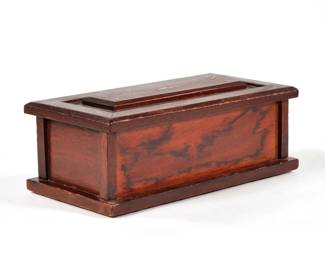 ABALONE INLAID BOX | Carved wood box with abalone inlaid hinged lid - l. 9.5 x w. 5 x h. 3.5 in.