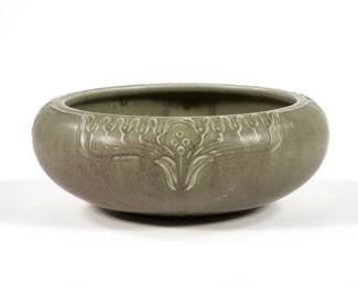 ROOKWOOD POTTERY LOW BOWL | In green mat glaze, with stamp mark on bottom XXIII and no. 2151
 - h. 3.25 x dia. 9 in.