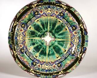 EARLY ROZENBURG DEN HAAG CHARGER | C. 1891. With triple rim, signed "Kant" or "Kount" and marked with a "G" and a heart, with incised "500".  - dia. 15.5 in.