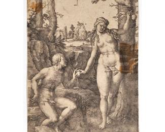LUCAS VAN LEYDEN (1494-1533) | Etching of two figures, dated 1529 with backwards "L" upper center
 - w. 4.5 x h. 6.5 in. (sheet)