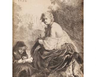 AFTER REMBRANDT VAN RIJN (1606-1669) | Woman Cutting Her Mistress's Nails. (La Coupeuse d'Ongles -or- Die Nagelschneiderin). Etching on laid paper. 4.75 x 3.5 in., sight