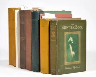 (9VOL) JAMES MCNEILL WHISTLER BOOKS | Including: The Whistler Book by Sadakichi Hartmann, Colonial Press; Whistler by James Laver, first edition; two copies of The Works of James McNeill Whistler by Elisabeth Luther Cary pub. Moffat, Yard, & Company; plus (3vol) E. R. & J. Pennell, including The Whistler Journal and two volumes The Life of James McNeill Whistler, J. B. Lippincott; Drawing Near: Whistler Etchings from the Zelman Collection; and James McNeill Whistler: A Biographical Outline Illustrated from the Freer Gallery of Art by Burns A. Stubs
