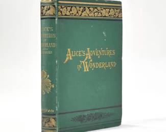 1882 ALICE IN WONDERLAND | Alice's Adventures in Wonderland by Lewis Carroll, New Edition, pub. New York, Macmillan & Co., 1882; in gilt tooled green binding - w. 5.25 x h. 7.5 in.