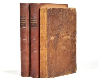 (3pc) ROUSSEAU & OTHER LEATHER BINDINGS | Including Rousseau's Confessions, 1938 in two volumes, pub. The Nonesuch Press; plus Observations on the Religious Peculiarities of the Society of Friends by Joseph John Gurney - w. 5.5 x h. 9 in. (each)