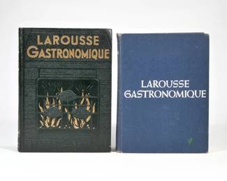 (2pc) LAROUSSE GASTRONOMIQUE | Including: Librairie Larousse - Paris, 1938 by Auge, Gillon, Hollier-Larousse, Moreau et Cie, Paris, in gilt tooled leather binding; plus a later edition - w. 8 x h. 10.75 in.