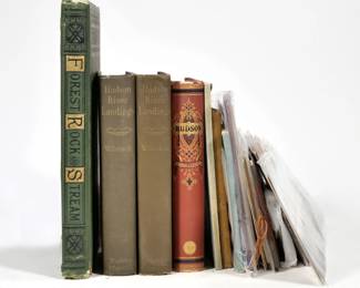 NEW YORK BOOKS ETC. | Books and other ephemera of New York and the Hudson River, including Forest, Rock, and Stream by W. H. Bartlett and others, 1887; The Hudson by Benson J. Lossing; two copies of Hudson River Landings by Paul Wilstach, first edition; plus other booklets, pamphlets, and ephemera including View of New York, Souvenir Views of the Hudson River, Historic Westchester, Tales of Old New York, Ossining on Hudson, Panorama of the Hudson, and others. - w. 10 x h. 13 in. (largest)