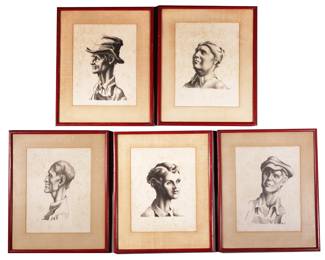 (5pc) THOMAS HART BENTON (1889-1975) | The Joads. Lithograph on paper. c. 1979. Signed the plate. 9 x 11.5 in. (sight) - w. 14 x h. 17 in. (ea. frame)
