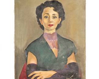 LOUISE GORDON (TEXAS, 20TH CENTURY) | Portrait of a lady. Oil on canvas. Signed lower right and dated 52 - w. 18.5 x h. 24 in. (stretcher)