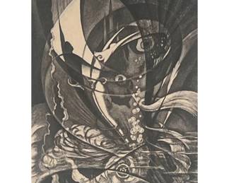 RALPH FABRI (1894-1975) | Brave New World! Etching.  plate 11.75 x 8.75 in. Ed. 10/50 lower left, pencil signed lower right, dedication "For Linton and Jay Roland" lower center.  - w. 14.75 x h. 18.25 in. (frame)