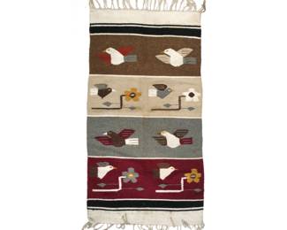 HAND WOVEN NATIVE AMERICAN RUG | With eagles and other birds approaching a flower - l. 54 x w. 27 in.