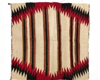 NATIVE AMERICAN STYLE WOVEN MAT | Red and black border with brown and black stripes - l. 34 x w. 33 in.