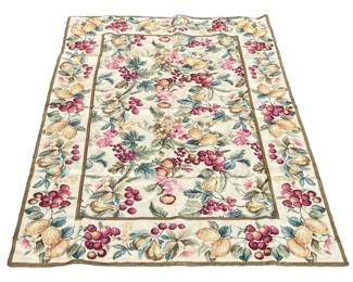 HANDMADE NEEDLEPOINT RUG | Decorated with fruits and flowers - l. 72 x w. 46 in.