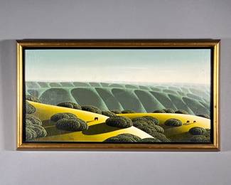 AMERICAN SCHOOL (20TH CENTURY) | Landscape with buffalo. Oil on canvas or canvas board. Signed lower left, "c. bailey". 10.25 x 20 in. - w. 22 x h. 12 in. (frame)