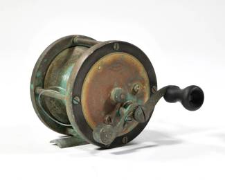 EDWARD VOM HOFE VINTAGE FISHING REEL | Marked "00" and impressed "EDWARD Vom HOFE / MAKER / FULTON St. NEW YORK". - w. 4 x dia. 3.25 in.