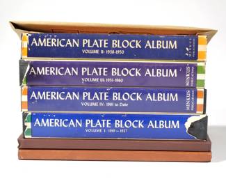 LARGE STAMP COLLECTION | Including American plate block, albums volumes, 123 and four, plus two other binders, and an envelope full of stamps