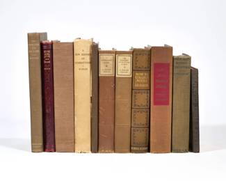 (11VOL) BOOK COLLECTING BOOKS | Including Clark's First Grammar; William Holmes McGuffey and his Readers by Minnich; How to Collect Books by J. H. Slater; Books and Bidders by A. S. W. Rosenbach; A New History of Stereotyping by Kubler; Books in the House by Alfred W. Pollard; A Magnificent Farce by A. Edward Newton; Men and Books and Cities by Robert Cortes Holliday; The Greatest Book int he World by A. Edward Newton; A Book Hunter's Holiday by A. S. W. Rosenbach; and The Booklover and his books by H. L. Koopman - w. 6.5 x h. 9.5 in. (largest)