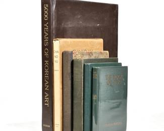 (6pc) JAPANESE & OTHER BOOKS | Including: Japanese Poetry by Curtis H. Pace; The Book of Tea by Okakura Kakuzo; Culinary Herbs by M. G. Kains; Pharmaceutical Botany, fifth edition; Cha-No-Yu Tea Cult of Japan by Yasunosuke Fukukita; and 5000 Years of Korean Art by Hyonam.  - w. 10.75 x h. 14.5 in. (largest)