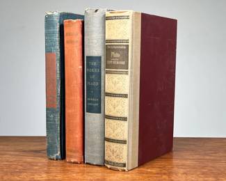 (4pc) PHILOSOPHY BOOKS | Including Candide by Voltaire; Descartes Selections, edited by Ralph M Eaton (1927); The Works of Plato, Edited by Irwin Edman 3rd Ed. (1928); The Indispensable Plato, Edited by Scott Buchanan (1951) - w. 5 x h. 7.25 in.