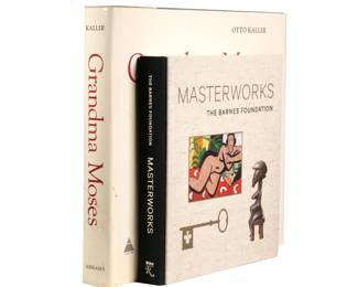 (2pc) ART COFFEE TABLE BOOKS | Including Masterworks: The Barnes Foundation and Grandma Moses by Otto Kallir.  - w. 13.5 x h. 12.25 in. (largest)