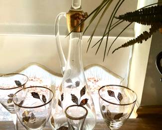 Gold trim decanter and glasses