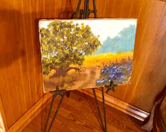 Signed oil on Texas stand
