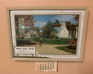 1936 Campau Filling Station calendar thermometer