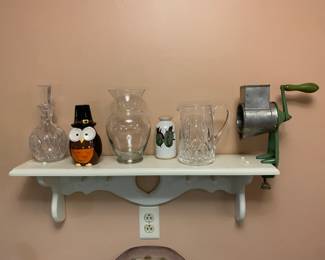 Crystal decanter, pitcher, vintage grater