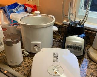 Crock pot, blender, George Forman grill, coffee grinder