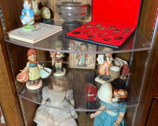 Hummels, Peter Rabbit figurine with book, spoon collection, antique dolls