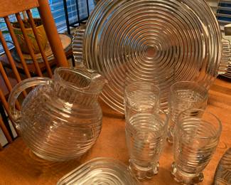 Anchor Hocking pitcher, glasses, plates