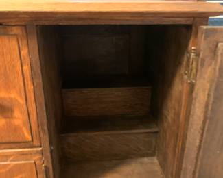 Stunning turn of the century oak antique dental / jewelry cabinet