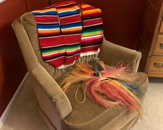 Comfortable chair, poncho, mask