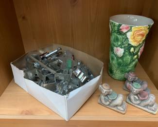 Vintage cookie cutters, vase