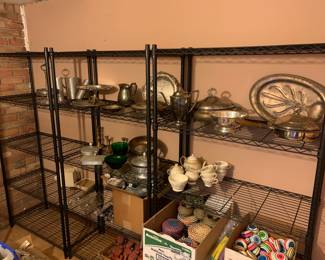 Six sets of adjustable wire shelving