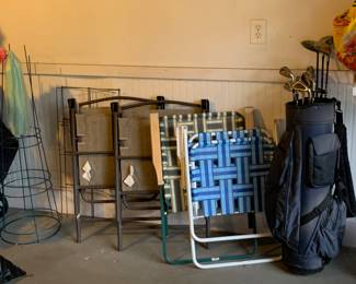 Lawn chairs, golf clubs