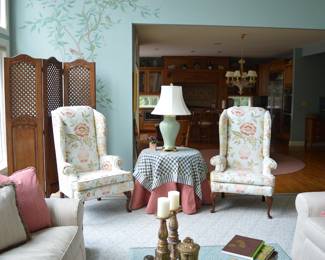 Pair high back wing chairs