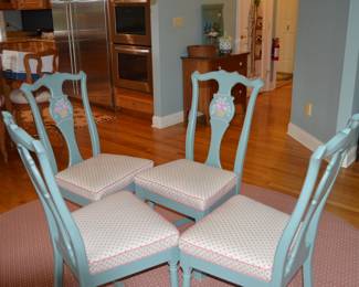 Set 4 paint decorated side chairs