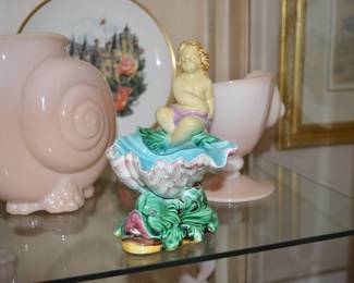 antique majolica pieces (purchased from Charles Washburne)
