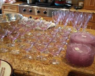 Lot Fostoria "Wisteria" stemware & plates