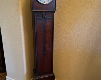 RARE ANTIQUE CLOCK WITH TIGER OAK CASE AND AN  AMERICAN WESTMINSTER CHIME MOVEMENT 