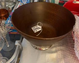 Mahogany bowl on silver base
