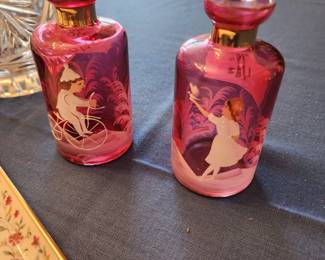 Mary Gregory hand painted miniature decanters