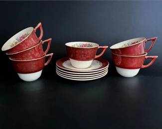 Discontinued Salem Aristocrat Maroon Teacup Saucer Collection 