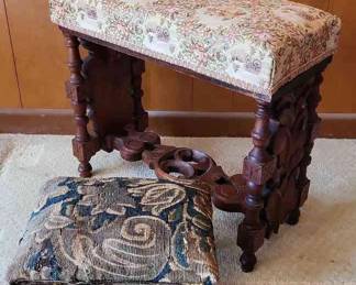 Antique Fliptop Slipper Bench Plus Tiny Ottoman