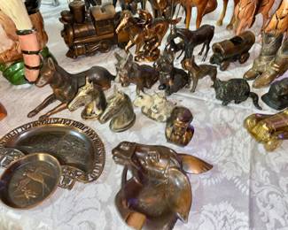Lead figurines horses donkeys ashtrays etc