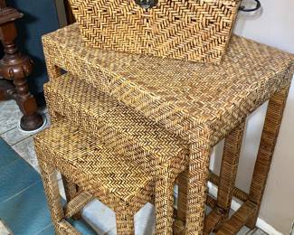 Wicker nesting table & wicker trunk 