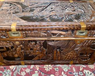 Antique hand carved trunk